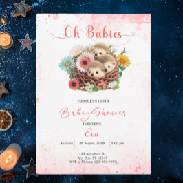Cute Triplet Spädbarn Rosa Blommigt Baby Shower Mo Inbjudningar
