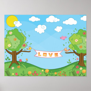 Cute Tro på Träd Flowers i Kärlek Kindness Poster