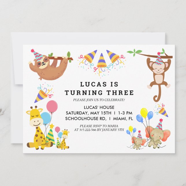 Cute Tropials Safari Boys Birthday Inbjudningar (Framsida)