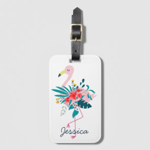 Cute Tropical Blommigt Flamingo Bagagebricka