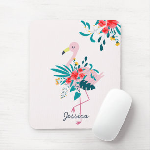 Cute Tropical Blommigt Flamingo Personlig Musmatta