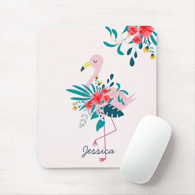 Cute Tropical Blommigt Flamingo Personlig Musmatta (Med mus)