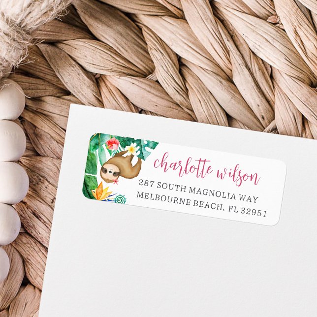 Cute Tropical Blommigt Sloth Returadress Returadress Etikett (Skapare uppladdad)