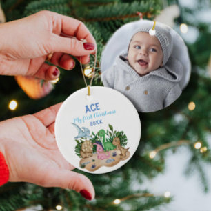 Cute Tropical Dinosaurs Baby Första jul 1:a jul Julgransprydnad Keramik