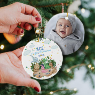 Cute Tropical Dinosaurs Baby Första jul C Julgransprydnad Keramik