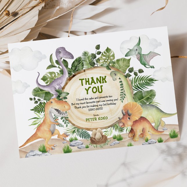 Cute Tropical Dinosaurs Jungle Greenery Birthday Tack Kort (Skapare uppladdad)