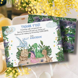 Cute Tropical Dinosaurs Jungle Greenery Birthday Tack Kort