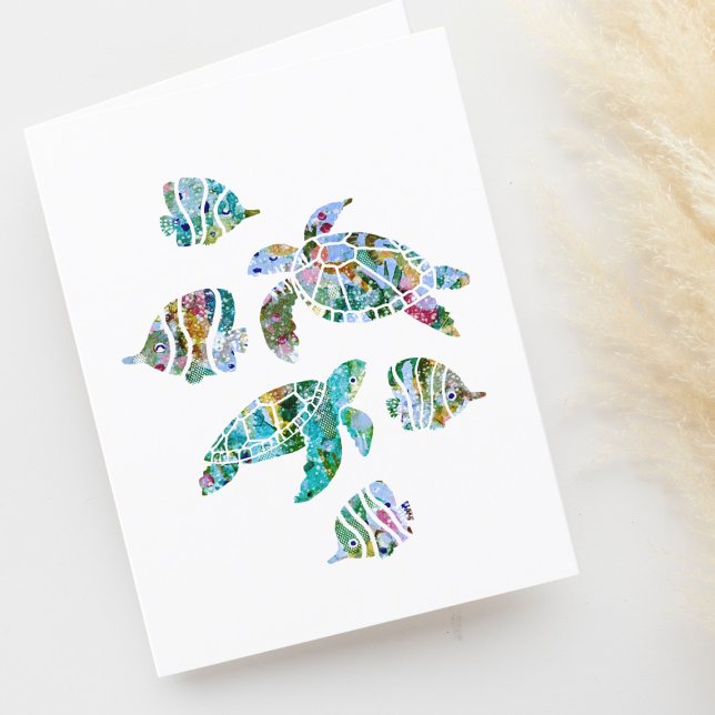 Cute Tropical Fish and Sea Turtles Blank Tack Kort (Skapare uppladdad)