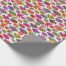 Cute Tropical Fish Red Turquise Lila Mönster Presentpapper