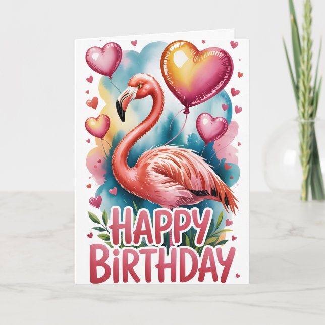 Cute Tropical Flamingo Birthday Card Kort (Framsida)