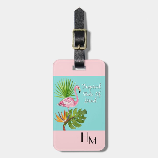 Cute Tropical Flamingo monogram bagagetag Bagagebricka (Vertikal Framsida)