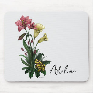 Cute Tropical Frog och Lily Botanical Blommigt Art Musmatta