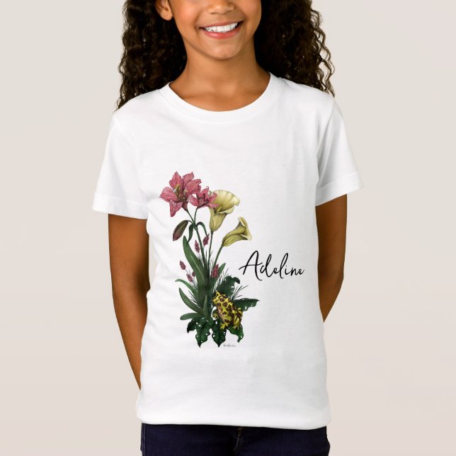 Cute Tropical Frog och Lily Botanical Blommigt Art T Shirt (Framsida)