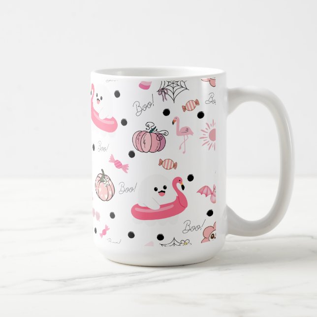 Cute Tropical Halloween – Ghosts & Flamingos Kaffemugg (Höger)