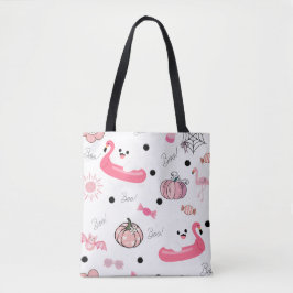 Cute Tropical Halloween Tote – Ghosts & Flamingos Tygkasse