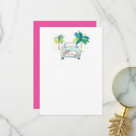 Cute Tropical Handflatan Träd & Car Watercolor Tac Tack Kort