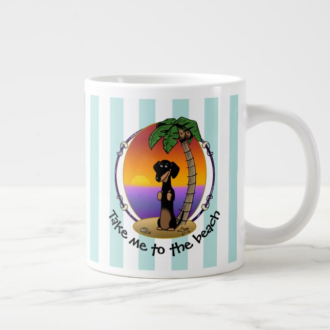 Cute Tropical Island Beach Dachshund (svart & tan) Jumbo Mugg (Höger)