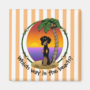 Cute Tropical Island Beach Dachshund (svart & tan) Magnet