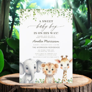 Cute Tropical Jungle Animals Safari Baby Shower Inbjudningar