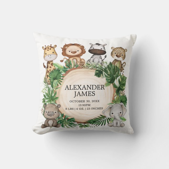 Cute Tropical Jungle Safari Animals Boy Nursery Kudde (Framsida)