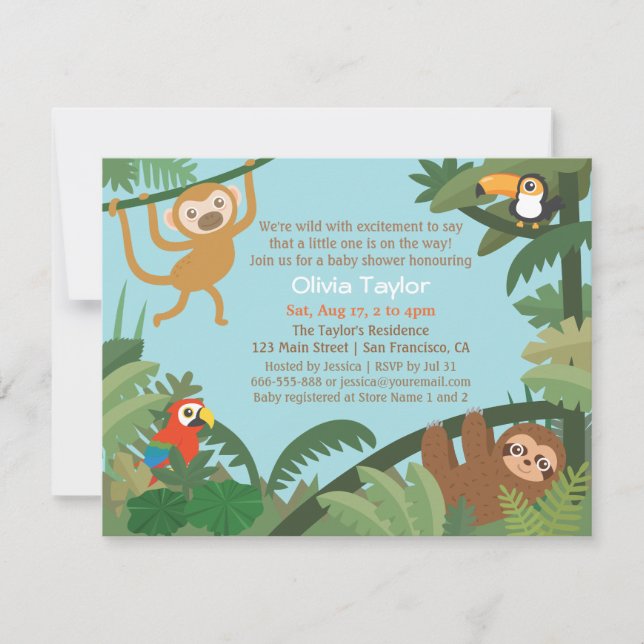 Cute Tropical Jungle Theme Baby Shower-inbjudninga Inbjudningar (Framsida)