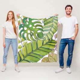 Cute Tropical Löv in Watercolor Fleece Blanket
