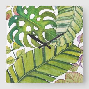 Cute Tropical Löv in Watercolor Fyrkantig Klocka