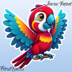 Cute Tropical Macaw Parrot Bird Tecknad Graphic 🦜 Klistermärken