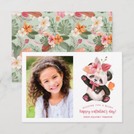 Cute Tropical Panda Kids Photo Valentine Card Anteckningskort