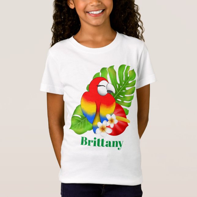 Cute Tropical Parrot add namn T Shirt (Framsida)