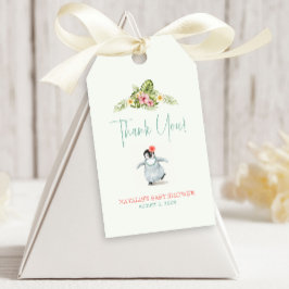 Cute Tropical Penguin Rosa Baby Shower Presentetikett