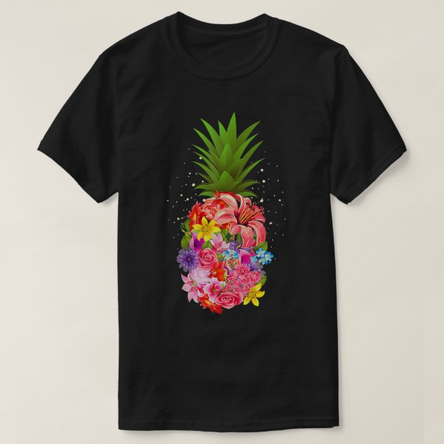 Cute Tropical Pineapple Flowers Aloha Hawaii Gift T Shirt (Design framsida)