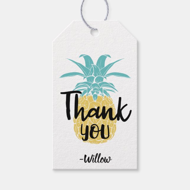 Cute Tropical Pineapple Luau Party Tack favor Presentetikett (Framsidan)