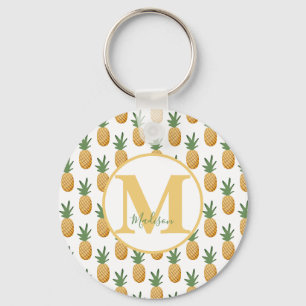 Cute Tropical Pineapple Monogram Keychain Nyckelring
