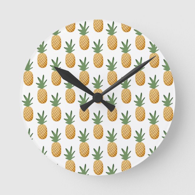 Cute Tropical Pineapple Mönster Round Clock Rund Klocka (Framsida)