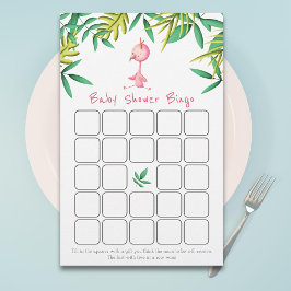 Cute Tropical Rosa Flamingo Baby Shower Bingo Card