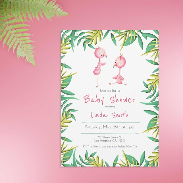 Cute Tropical Rosa Flamingo Baby Shower Inbjudningar (Skapare uppladdad)