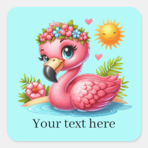 Cute tropical rosa flamingo fyrkantigt klistermärke