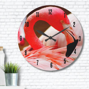 Cute Tropical Rosa Flamingo Stor Klocka