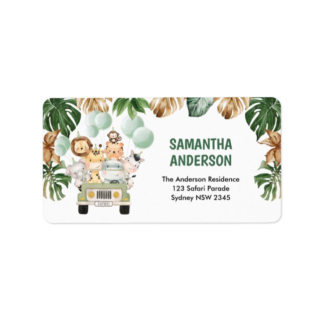 Cute Tropical Safari Vilda djur Returadress Adressetikett (Framsidan)