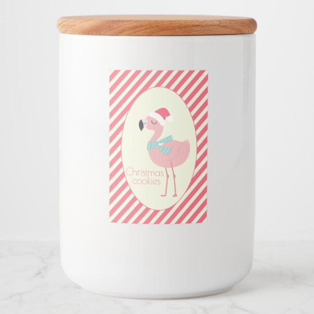 Cute Tropical Santa Flamingo - Julkookies Mat Etikett (Framsida)