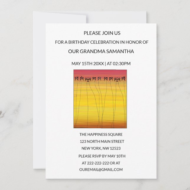 Cute Tropical Summer Sunset Birthday Inbjudningar (Framsida)