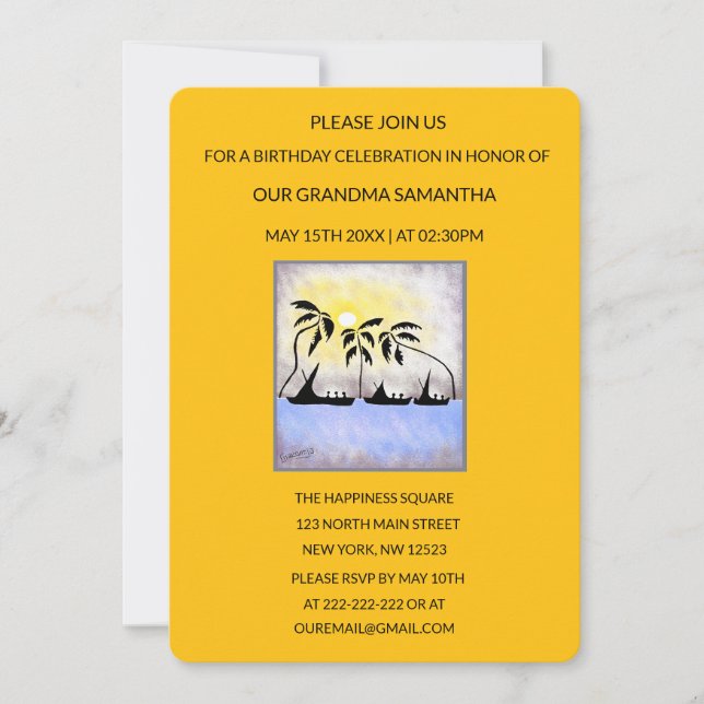 Cute Tropical Summer Sunset Birthday Inbjudningar (Framsida)