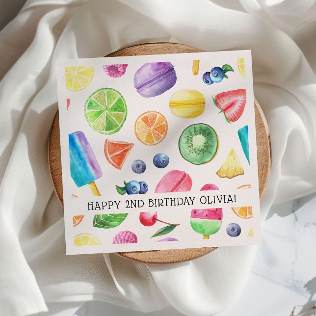 Cute Tropical Summer Tutti Fruitti Birthday Napkin Pappersservett (Skapare uppladdad)