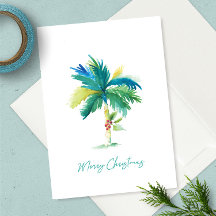 Cute Tropical Träd Watercolor Beach-jul i Handflat