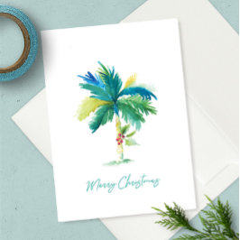 Cute Tropical Träd Watercolor Beach-jul i Handflat Kort