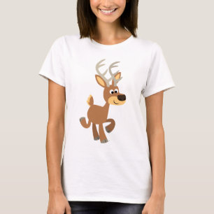 Cute Trotting Tecknad Hjort Kvinnor T- Shirt Tee