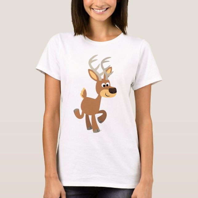 Cute Trotting Tecknad Hjort Kvinnor T- Shirt Tee (Framsida)