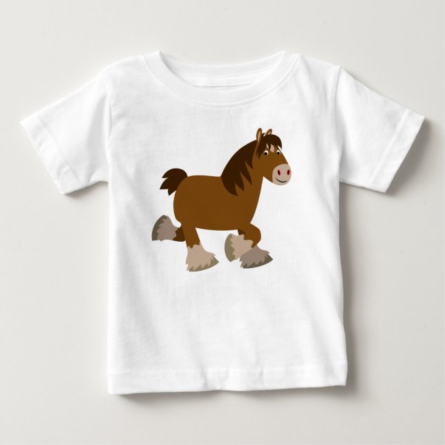Cute Trotting Tecknad Shire Horse Baby T-Shirt (Framsida)