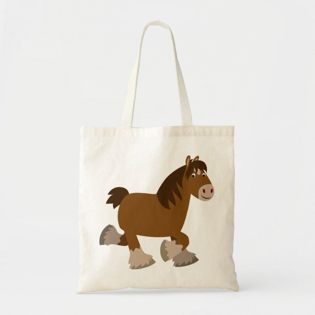 Cute Trotting Tecknad Shire Horse Bag Tygkasse (Framsidan)